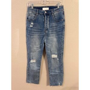 Rachel Parcell Distressed High Rise Crop‎ Jeans Ripped Raw Hem Denim